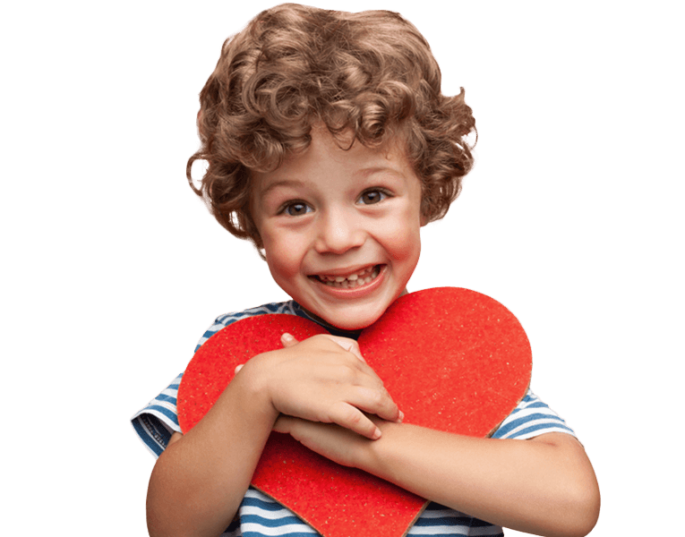 cute baby boy holding heart cardboard in hand